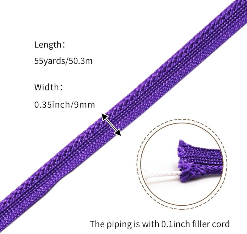 YRCLASYTRIM 0.35inch,(55Yards) Sewing Piping Trim,Shining Polyesterter Cord Trim,for Sewing Clothing,Hometextile, Decoration DIY Crafts Edge Piping Embellishments,30Colour (Wisteria Purple) - Image 2